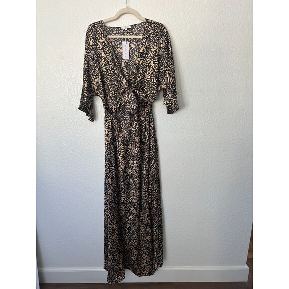 Baltic Born Morlana Black & Tan Cut Out Side Slit Tie Maxi Dress Size Large NWT - Picture 4 of 11